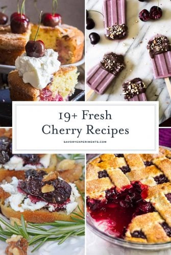 If you're looking for easy ideas to use up those fresh cherries, these are the BEST Fresh Cherry Recipes for summer! From healthy to savory, and even dessert recipes, this is your one stop shop for all things cherry! #freshcherrydessertrecipes #easycherryrecipes #freshcherryrecipes www.savoryexperiments.com