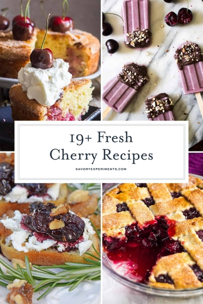If you're looking for easy ideas to use up those fresh cherries, these are the BEST Fresh Cherry Recipes for summer! From healthy to savory, and even dessert recipes, this is your one stop shop for all things cherry! #freshcherrydessertrecipes #easycherryrecipes #freshcherryrecipes www.savoryexperiments.com