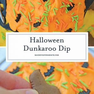 Halloween Dunkaroo Dip is a quick and easy cake batter dip that will become one of your go-to recipes for Halloween parties. #dunkaroodip #cakebatterdip www.savoryexperiments.com