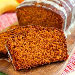 Close up of a slice of pumpkin banana bread