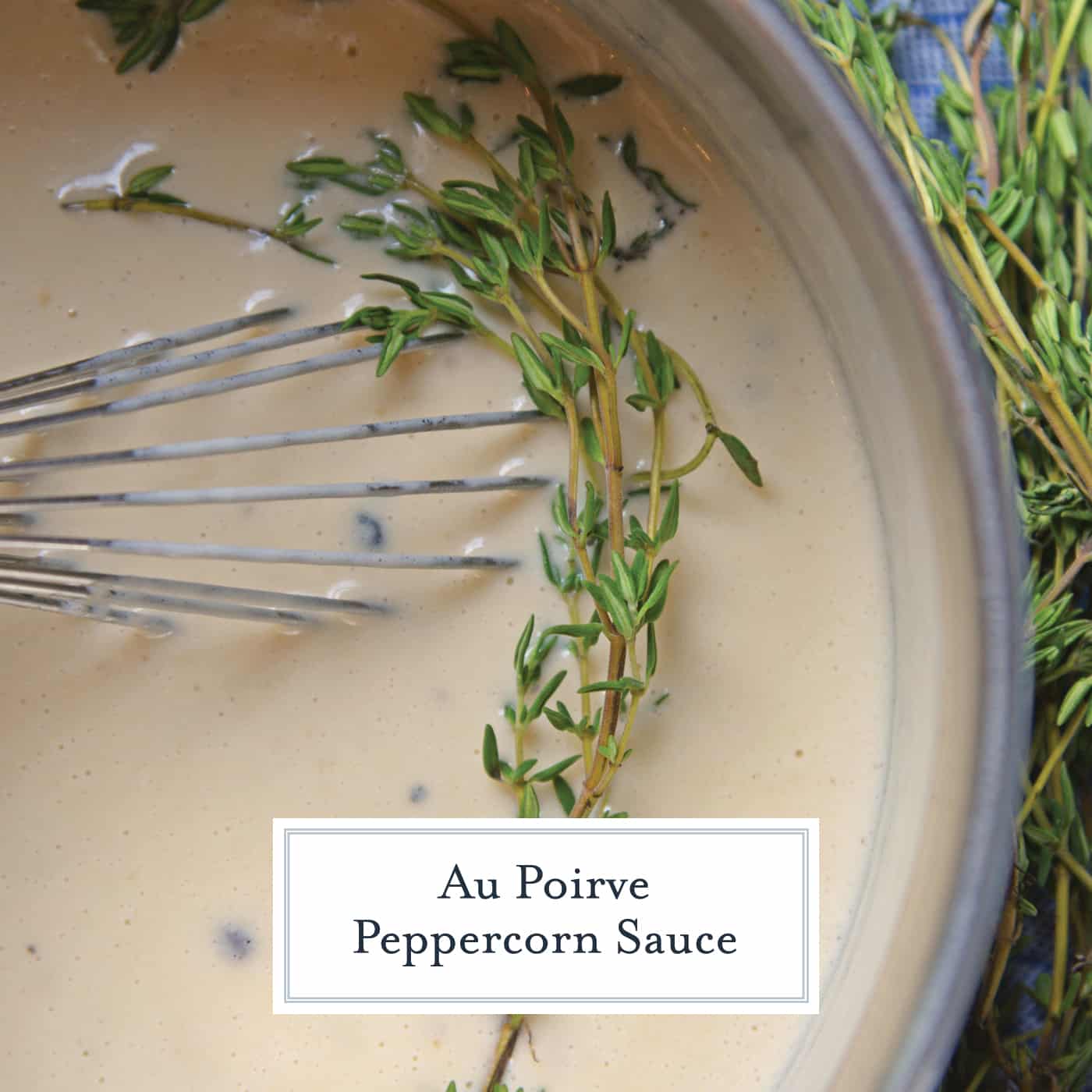 Au Poivre Peppercorn Sauce for steak can also be used for chicken or vegetables. An easy, creamy beef sauce spiked with peppercorns and Dijon mustard. #steaksauce #aupoivresauce #peppercornsauce www.savoryexperiments.com