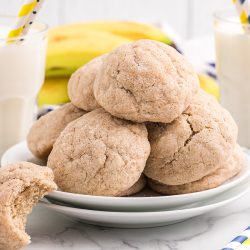 pile of banana cookies on a white plate