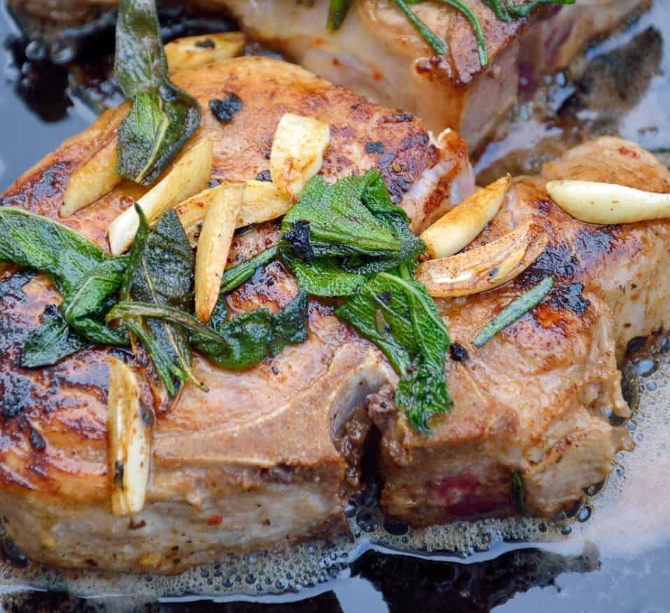 Close up of butter sage pork chops
