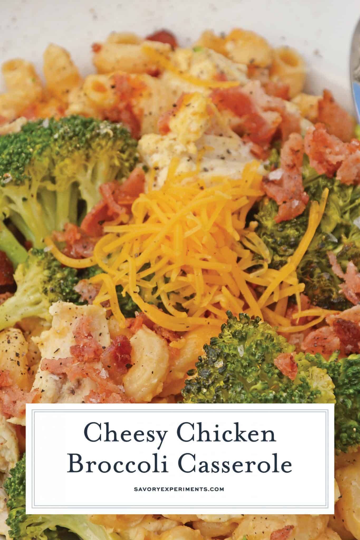 This Chicken Broccoli Casserole will be your new go-to easy dinner! Using leftover baked mac and cheese, this will be a meal you will make again and again! #chickencasserole #broccolicasserole #chickencasserolerecipes www.savoryexperiments.com