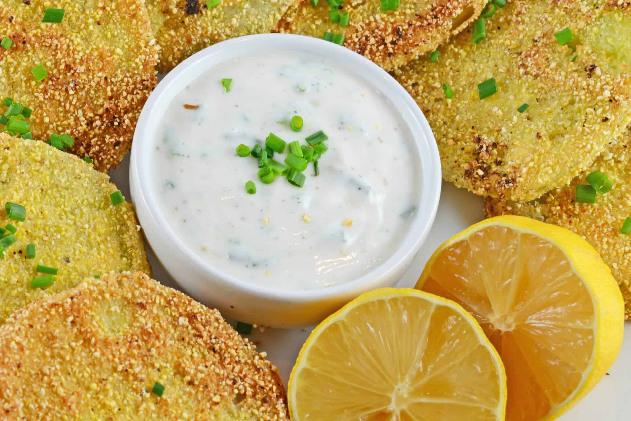 Herb lemon aioli in a white bowl