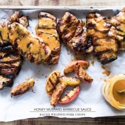 Honey mustard pork chops on a sheet pan