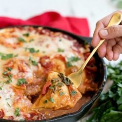 Pierogi lasagna in a skillet