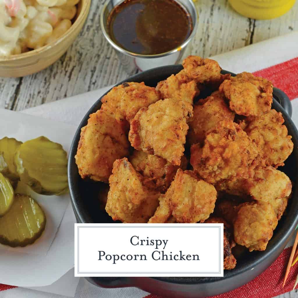 This Popcorn Chicken Recipe is a simple and easy to make deliciously crispy popcorn chicken bites at home. Great for game days, parties or even lunch! #popcornchicken #howtomakepopcornchicken www.savoryexperiments.com