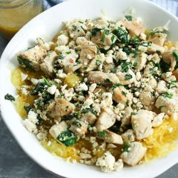 Mediterranean Spaghetti Squash in a white bowl