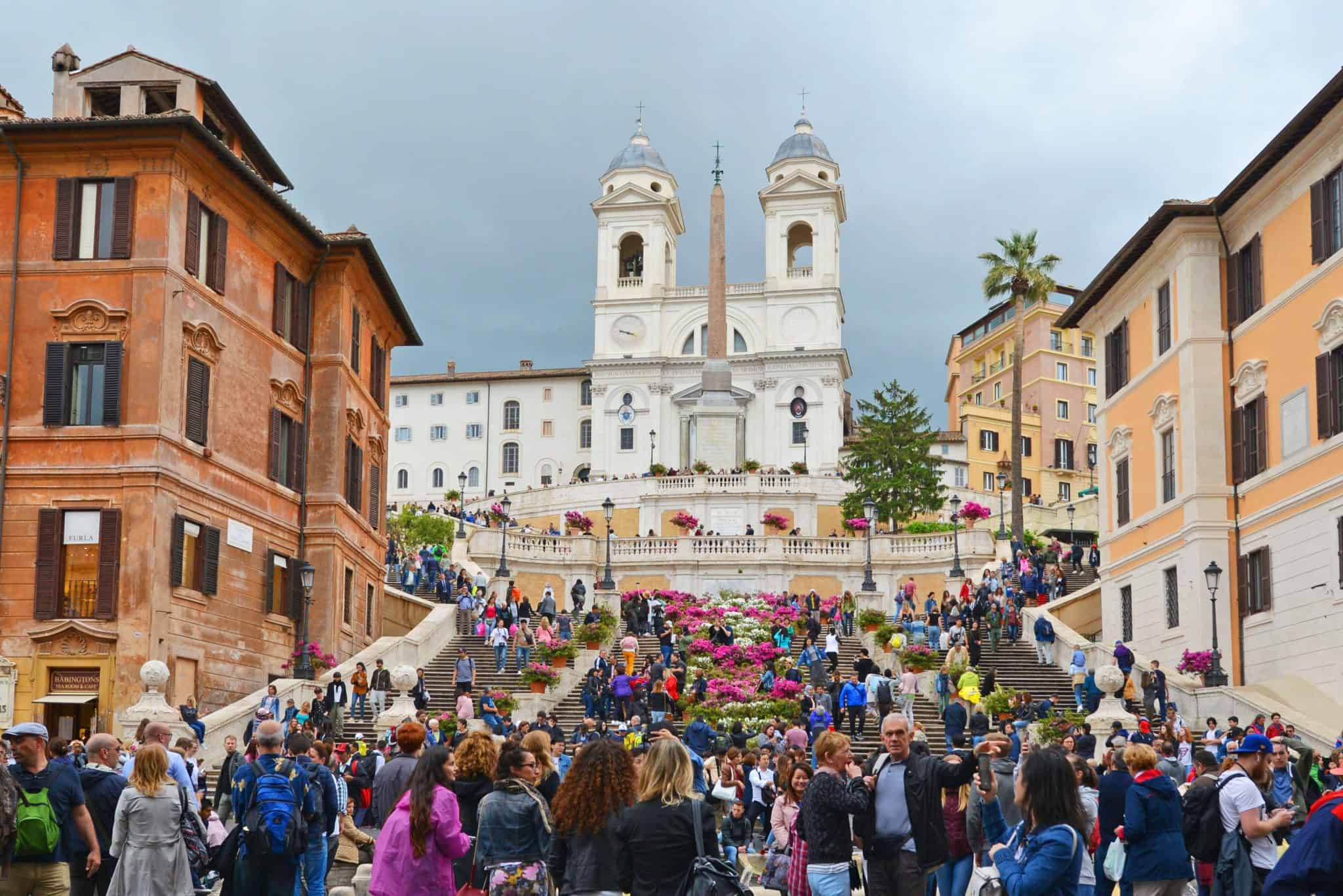 Spanish Steps:  Designed in the early 1700's, but not built until 1723-1725, the Spanish Steps are the widest stairway in Europe. It was built in order to link the the Trinità dei Monti church that was under the patronage of the king of France, with the Spanish square below.