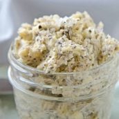 Close up of Homemade Black Truffle Butter in a jar