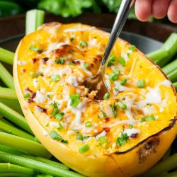 Buffalo chicken spaghetti squash with celery