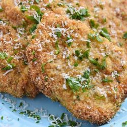 Close up of parmesan crusted pork chops