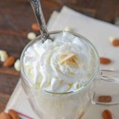 Almond Hot Chocolate is one of the most delicious white hot chocolate recipes to enjoy on a chilly night. Perfect for serving guests at parties too! #almondhotchocolate #whitehotchocolaterecipes www.savoryexperiments.com