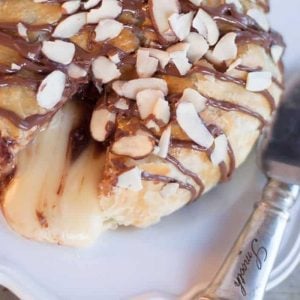 Nutella baked brie topped with almonds