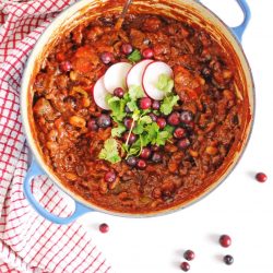 Cranberry chili in a blue pot