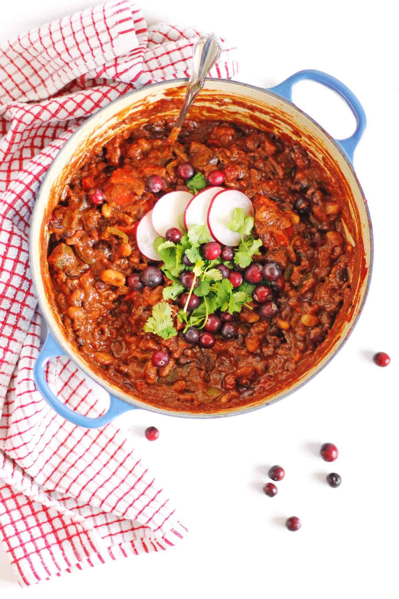Cranberry chili in a blue pot
