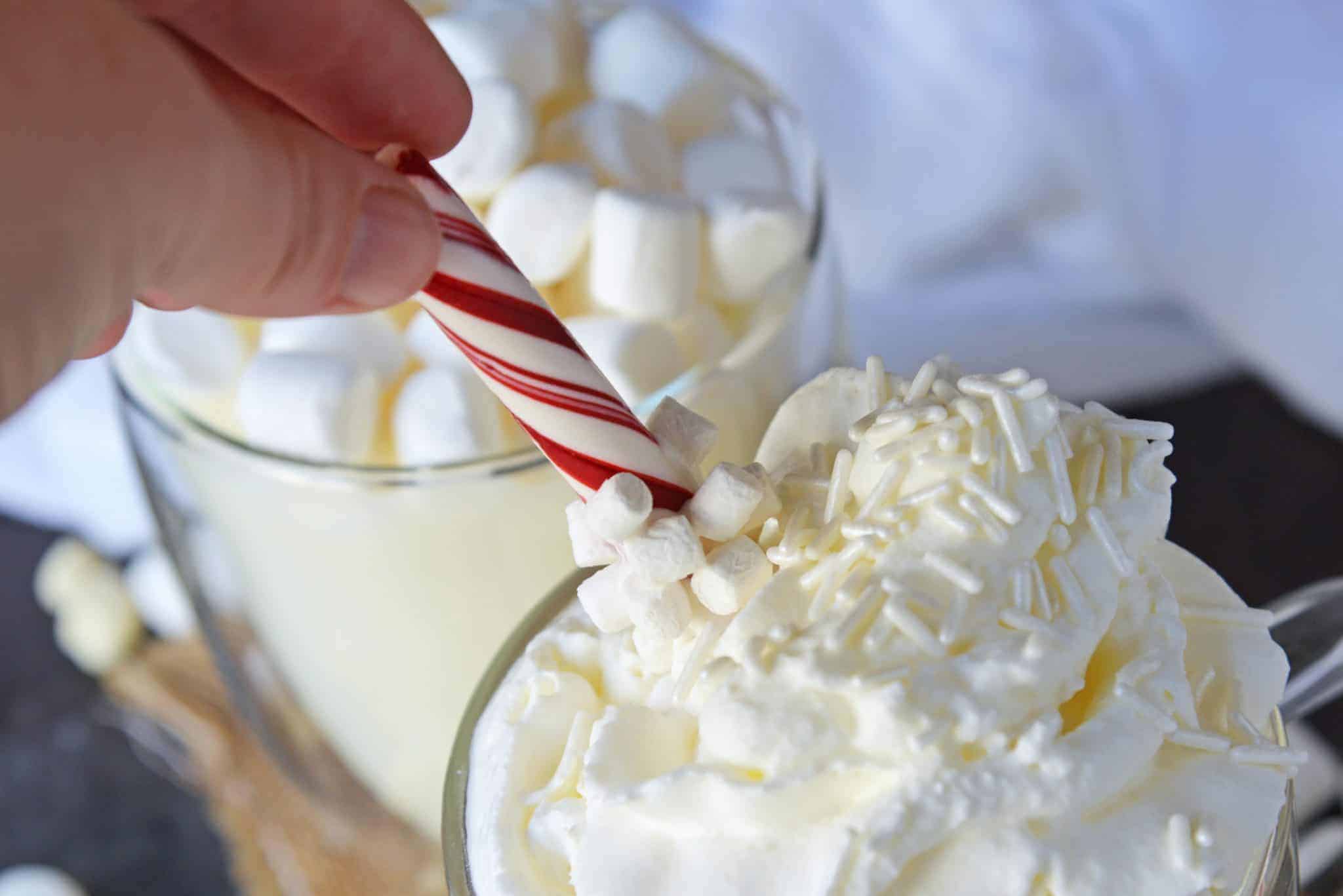 Hot Chocolate Stir Sticks will take your homemade hot chocolate to the next level. Like chocolate spoons, they add marshmallows and more to your drink! #chocolatespoons #hotchocolatestirsticks www.savoryexperiments.com