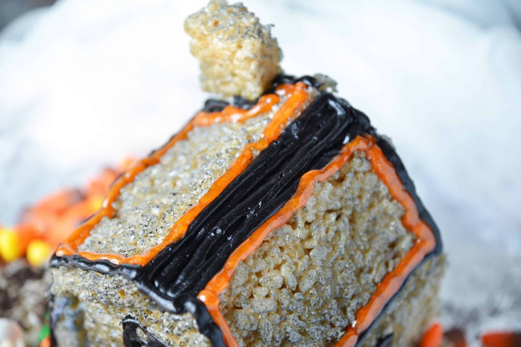 icing on top of rice krispie treat haunted house