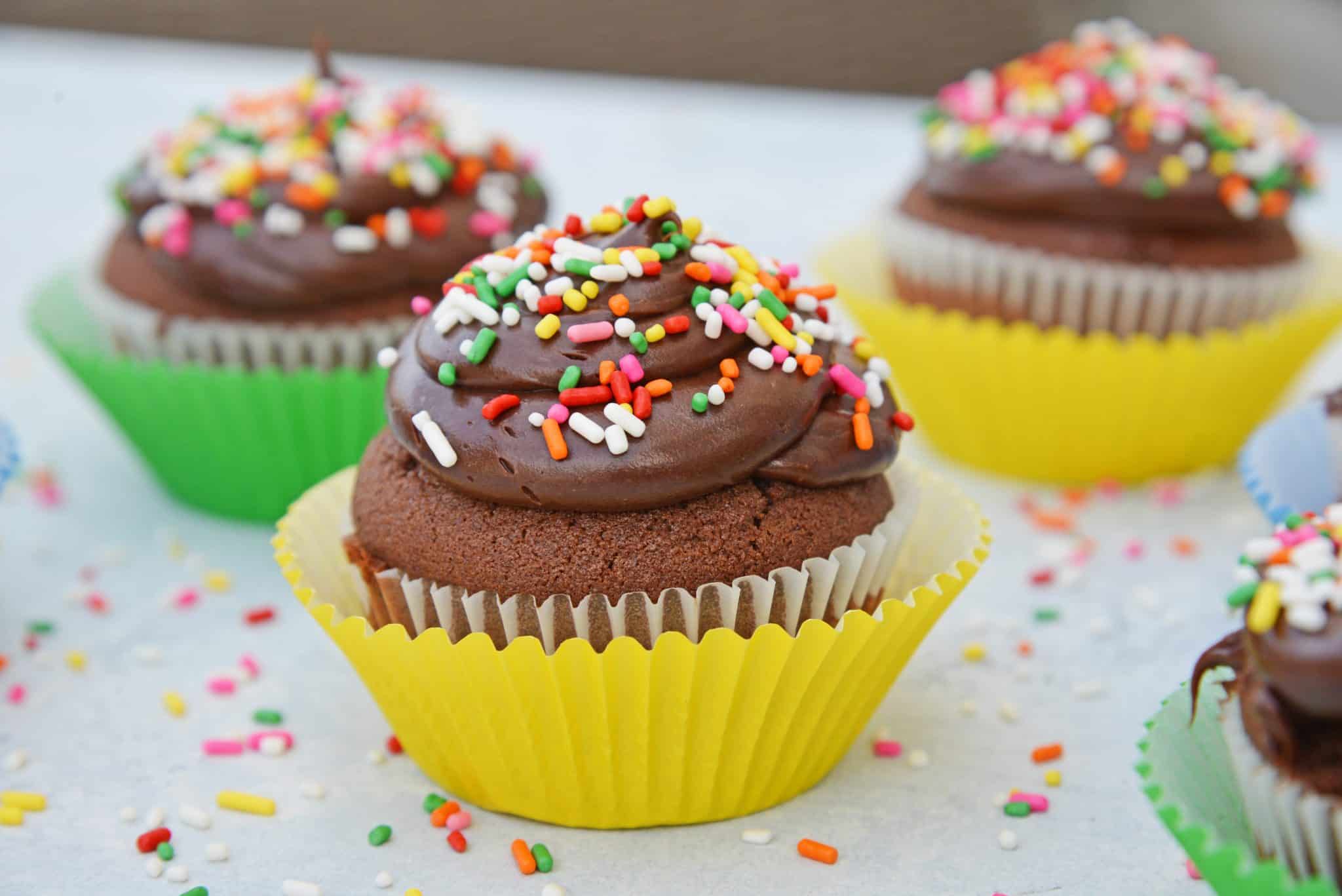 Small Batch Chocolate Cupcakes are the perfect easy homemade chocolate cupcakes for when you just NEED a cupcake but not an entire batch! Makes just 6 cupcakes! #smallbatchcupcakes #homemadechocolatecupcakes www.savoryexperiments.com