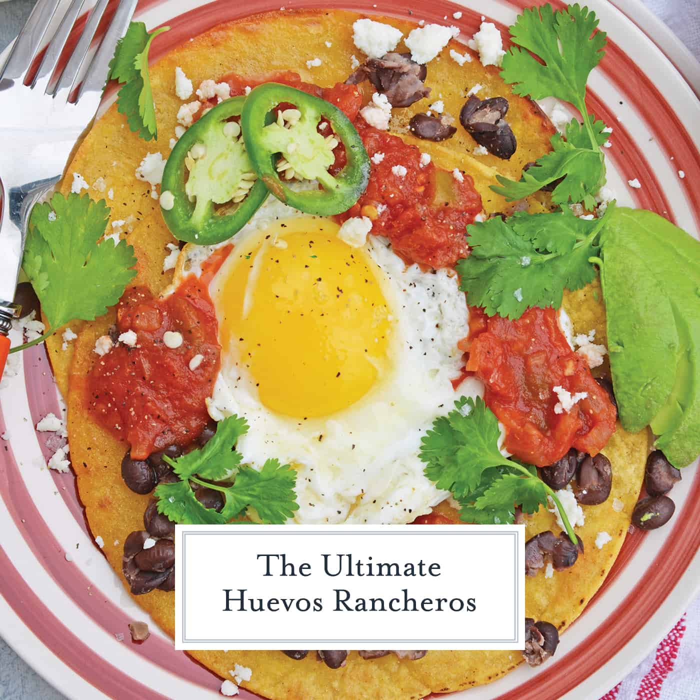 Huevos Rancheros are a great way to spice up your breakfast. Lacey eggs with a runny yolk over warm corn tortillas, chunky salsa, black beans, cilantro and queso fresco. #huevosrancheros www.savoryexperiments.com 