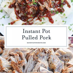 This Instant Pot Pulled Pork Recipe is perfectly seasoned and delicious on tacos, sandwiches or on its own. So easy to make & ready in just one hour! #pulledpork #instantpotpulledpork #bestinstantpotrecipes www.savoryexperiments.com