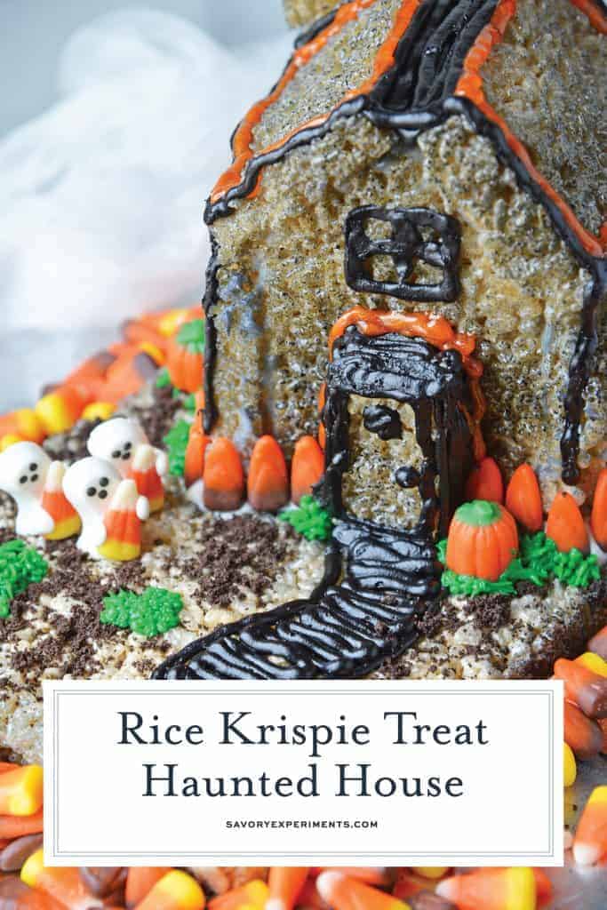 collage of Rice Krispie treat haunted house for pinterest 