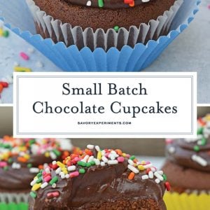 Small Batch Chocolate Cupcakes are the perfect easy homemade chocolate cupcakes for when you just NEED a cupcake but not an entire batch! Makes just 6 cupcakes! #smallbatchcupcakes #homemadechocolatecupcakes www.savoryexperiments.com