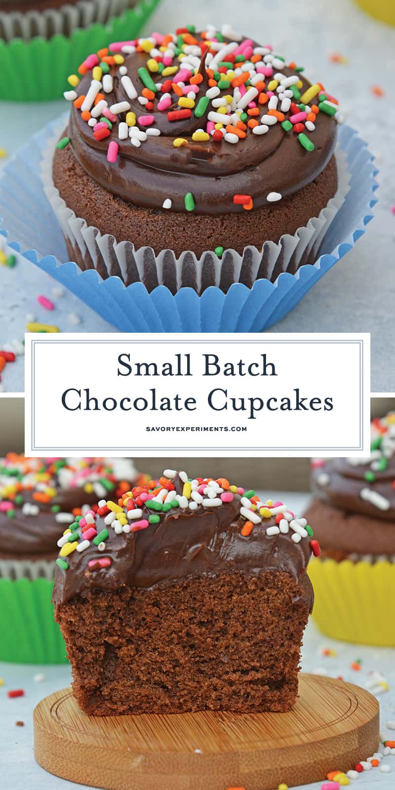 Small Batch Chocolate Cupcakes are the perfect easy homemade chocolate cupcakes for when you just NEED a cupcake but not an entire batch! Makes just 6 cupcakes! #smallbatchcupcakes #homemadechocolatecupcakes www.savoryexperiments.com