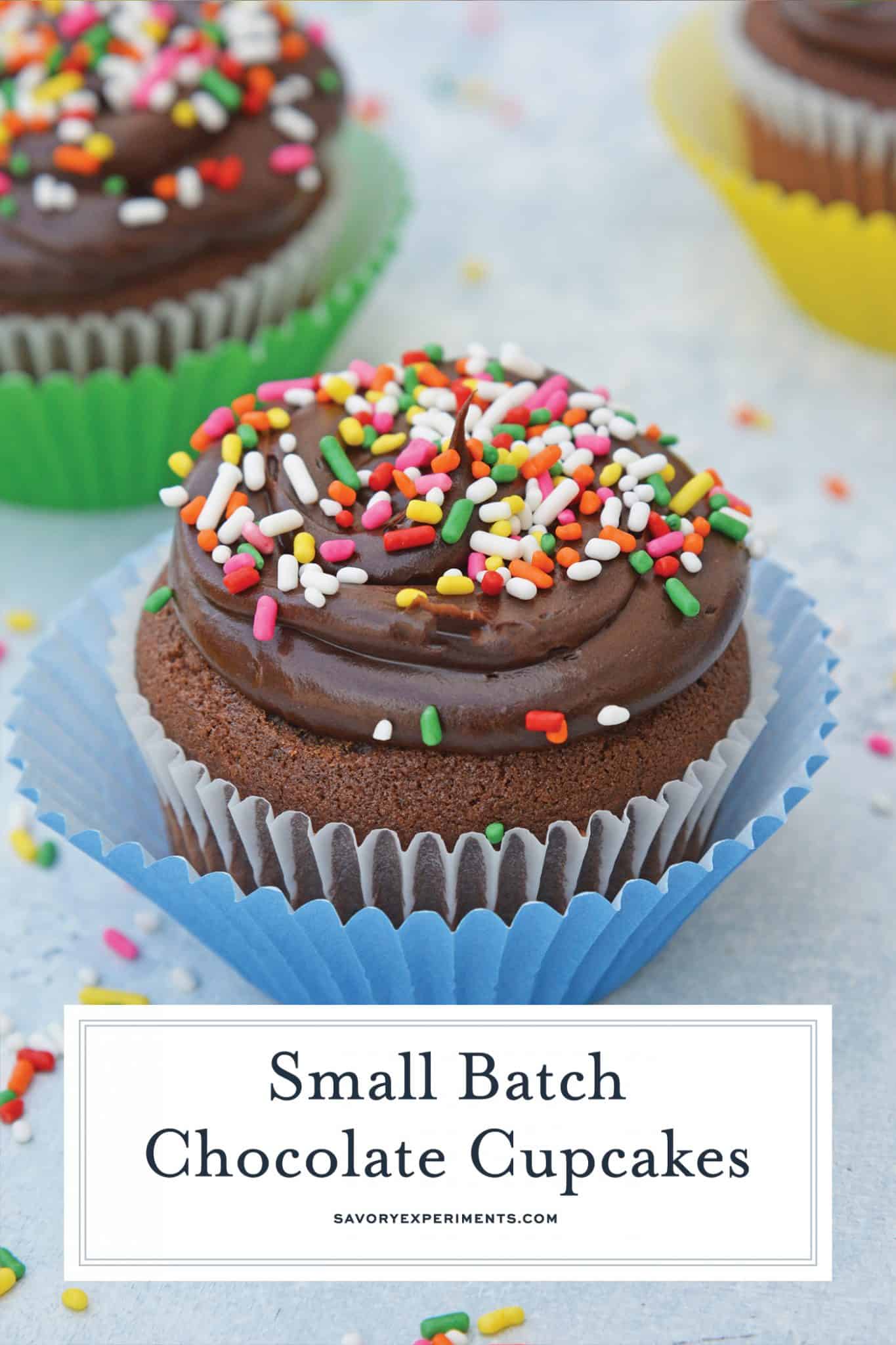 Small Batch Chocolate Cupcakes are the perfect easy homemade chocolate cupcakes for when you just NEED a cupcake but not an entire batch! Makes just 6 cupcakes! #smallbatchcupcakes #homemadechocolatecupcakes www.savoryexperiments.com