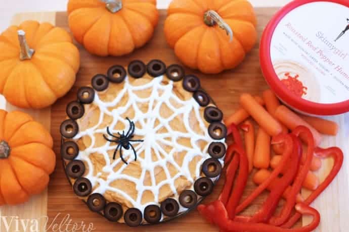 Snacks for Halloween with hummus and veggies