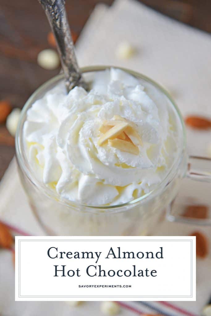 almond white hot chocolate with whipped cream 