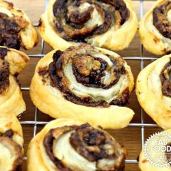 Banana nutella pinwheel recipes on a wire rack