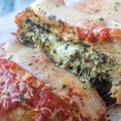 Chicken parmesan meatloaf cut in half