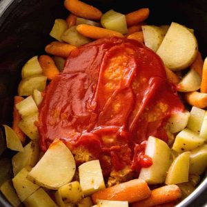 Meatloaf and veggies in a crock pot