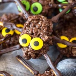 Rice krispie treat spider with yellow eyes