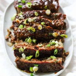 Asian meatloaf cut into slices