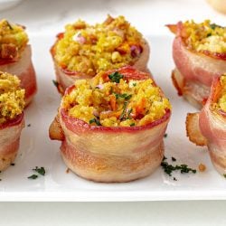 stuffing muffins on a serving plate