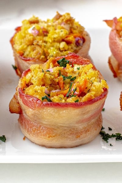 stuffing muffins on a serving plate