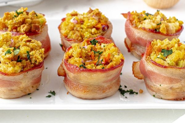 stuffing muffins on a serving plate