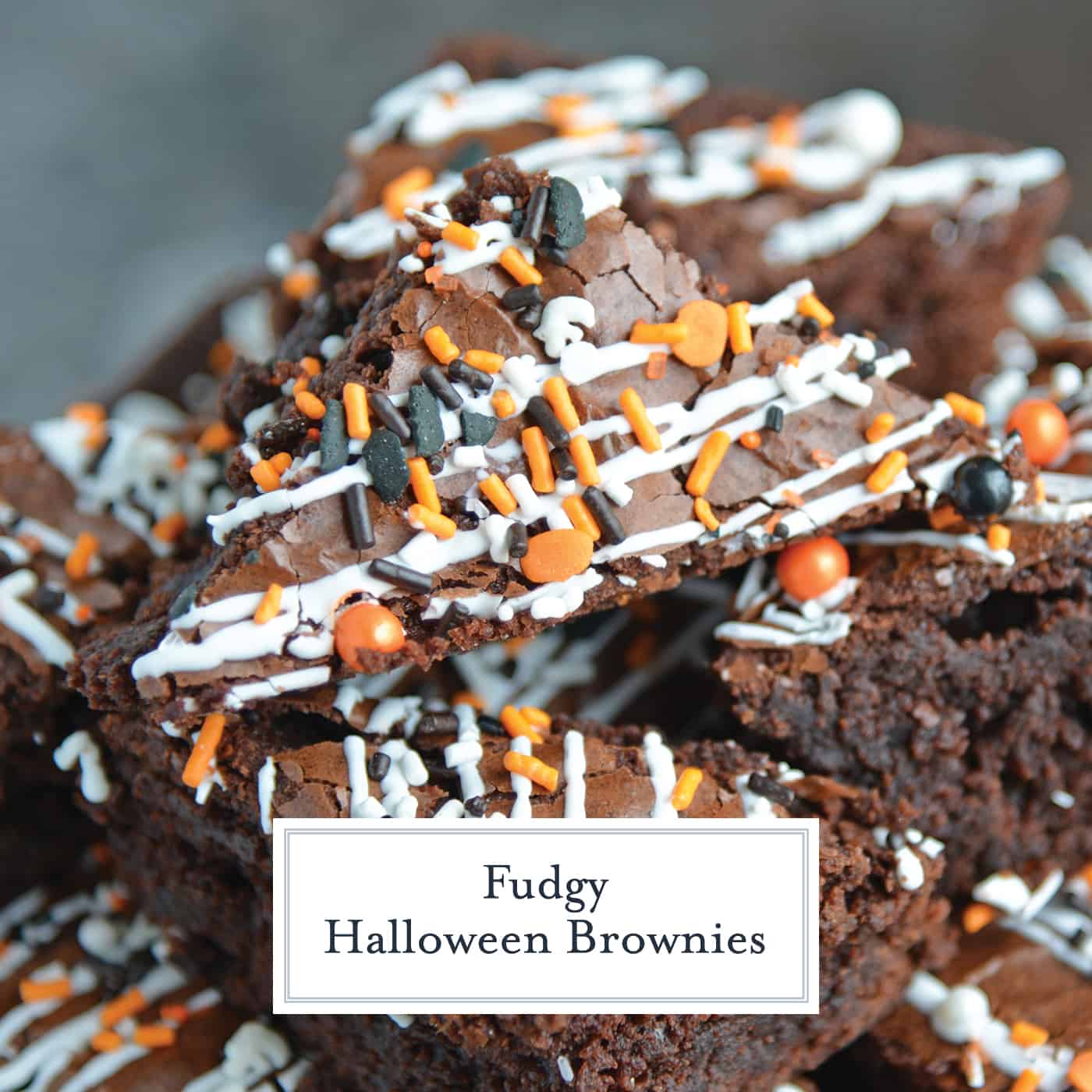 Halloween Brownies are a quick and easy Halloween themed dessert made with box brownie mix, cookie icing and sprinkles. An easy Halloween dessert! #halloweenbrownies #halloweenthemeddesserts #browniemix www.savoryexperiments.com