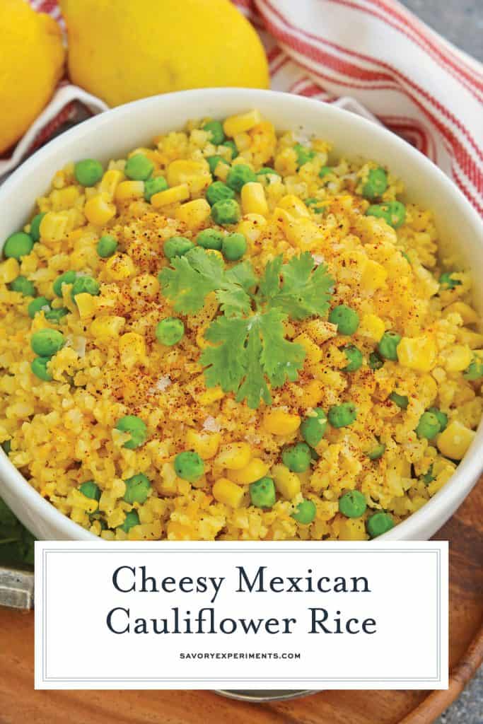 This Mexican Cauliflower Rice recipe is a deliciously easy and cheesy cauliflower rice made with simple ingredients and lots of flavor. #cheesycauliflowerrice #cauliflowerricerecipe #mexicancauliflowerrice www.savoryexperiments.com