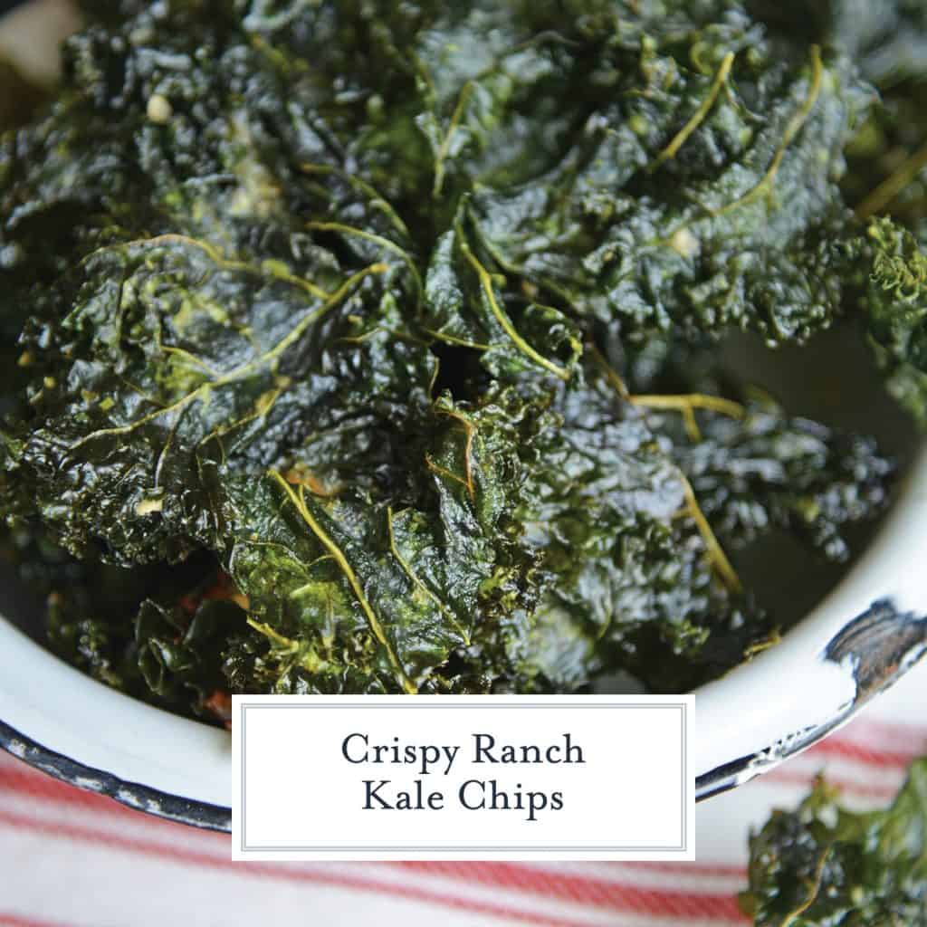 Ranch Kale Chips are a quick and easy 3 ingredient kale chips recipe that offer a tasty and healthy alternative to other chips and snacks. #ranchkalechips #kalechipsrecipe www.savoryexperiments.com
