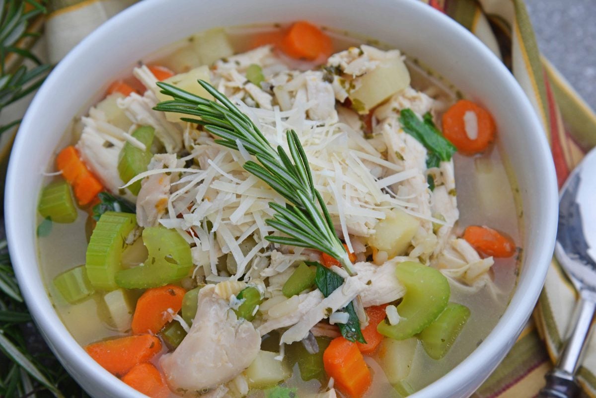 This 20-Minute Wild Rice Chicken Soup is an incredibly easy but flavorful 20 minute meal made with two kitchen hacks that will make your life so much easier! It'll become a winter soup staple in your home! #chickensoup #chickenwildricesoup www.savoryexperiments.com