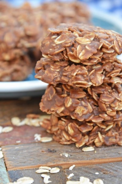 Stack of four classic no bake cookies