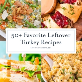 collage of turkey dishes for leftover turkey