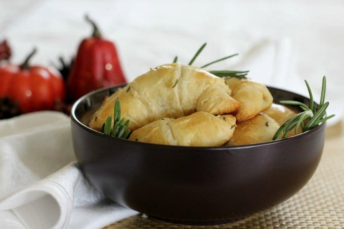 Thanksgiving sides rosemary crescent rolls in a black bowl