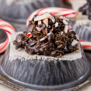 Peppermint mocha no bake cookie on a tin