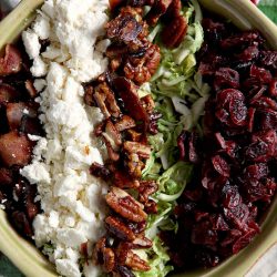 Thanksgiving sides Brussels sprouts salad ingredients in a line