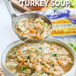 ladle with turkey soup